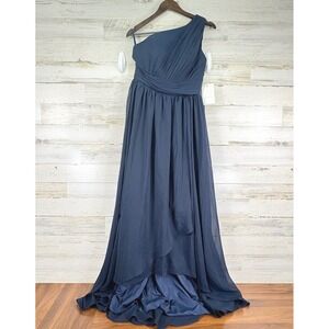 Witness of Love Chiffon Navy‎ Blue Bridesmaid Gown One Shoulder Formal Dress 10